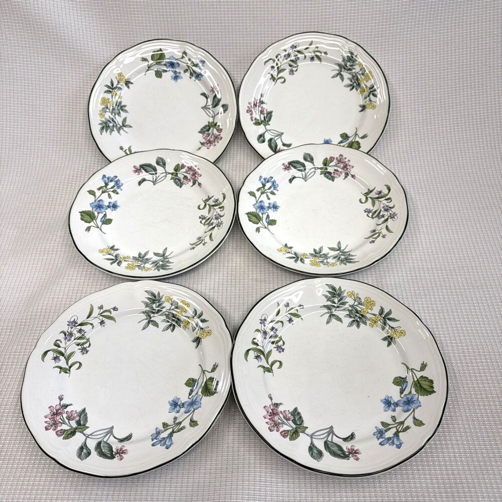 Vintage Sakura Jewelstone Botanica Floral Stoneware Salad Plates 8" Set of 6